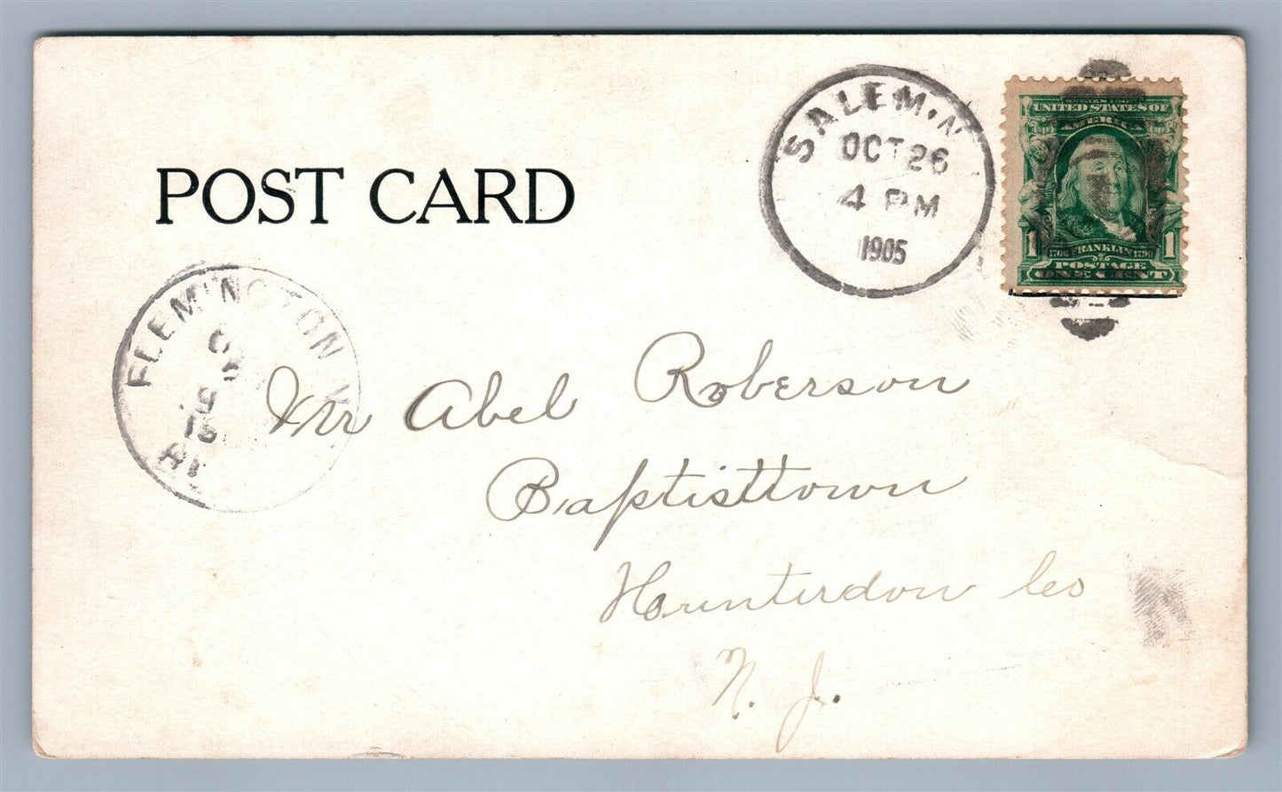 PIG MILKING PUPPIES ANTIQUE POSTCARD w/ CORK CANCEL