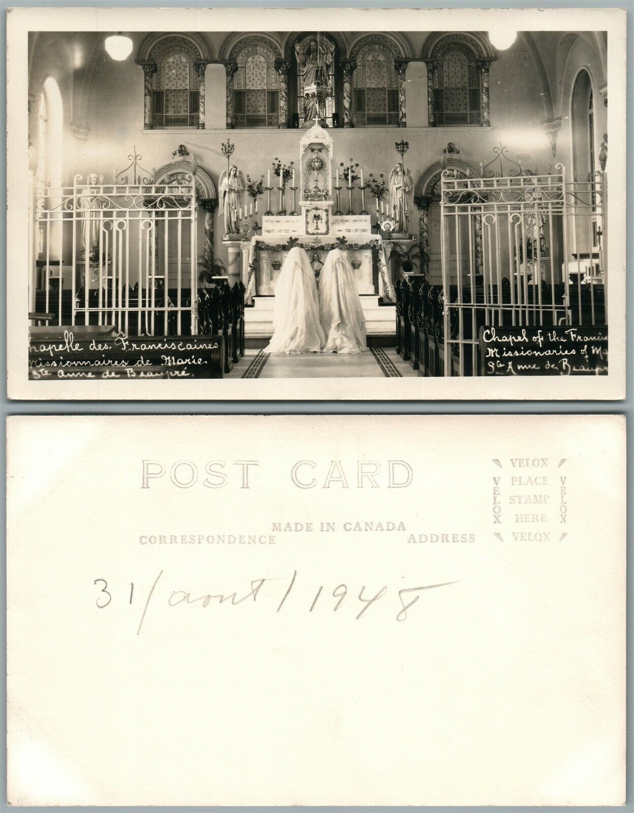 CHAPEL OF FRANCISCAN MISSIONARIES OF MARY CANADA 1964 VINTAGE REAL PHOTO PC RPPC