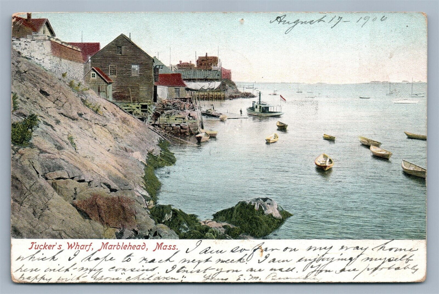 MARBLEHEAD MA TUCKER'S WHARF 1905 ANTIQUE UNDIVIDED POSTCARD