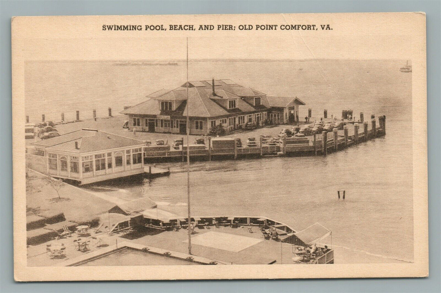 OLD POINT COMFORT VA SWIMMING POOL BEACH & PIER ANTIQUE POSTCARD