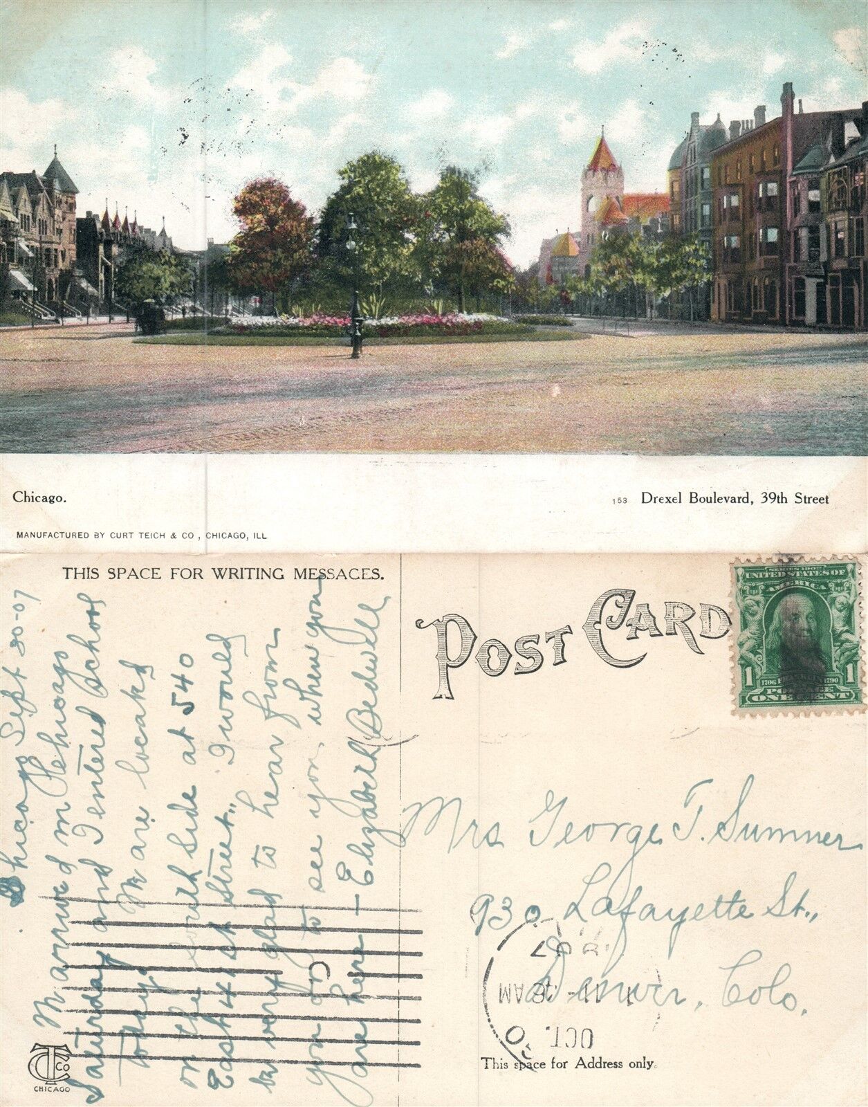 CHICAGO IL DREXEL BOULEVARD 39th STREET 1907 ANTIQUE POSTCARD