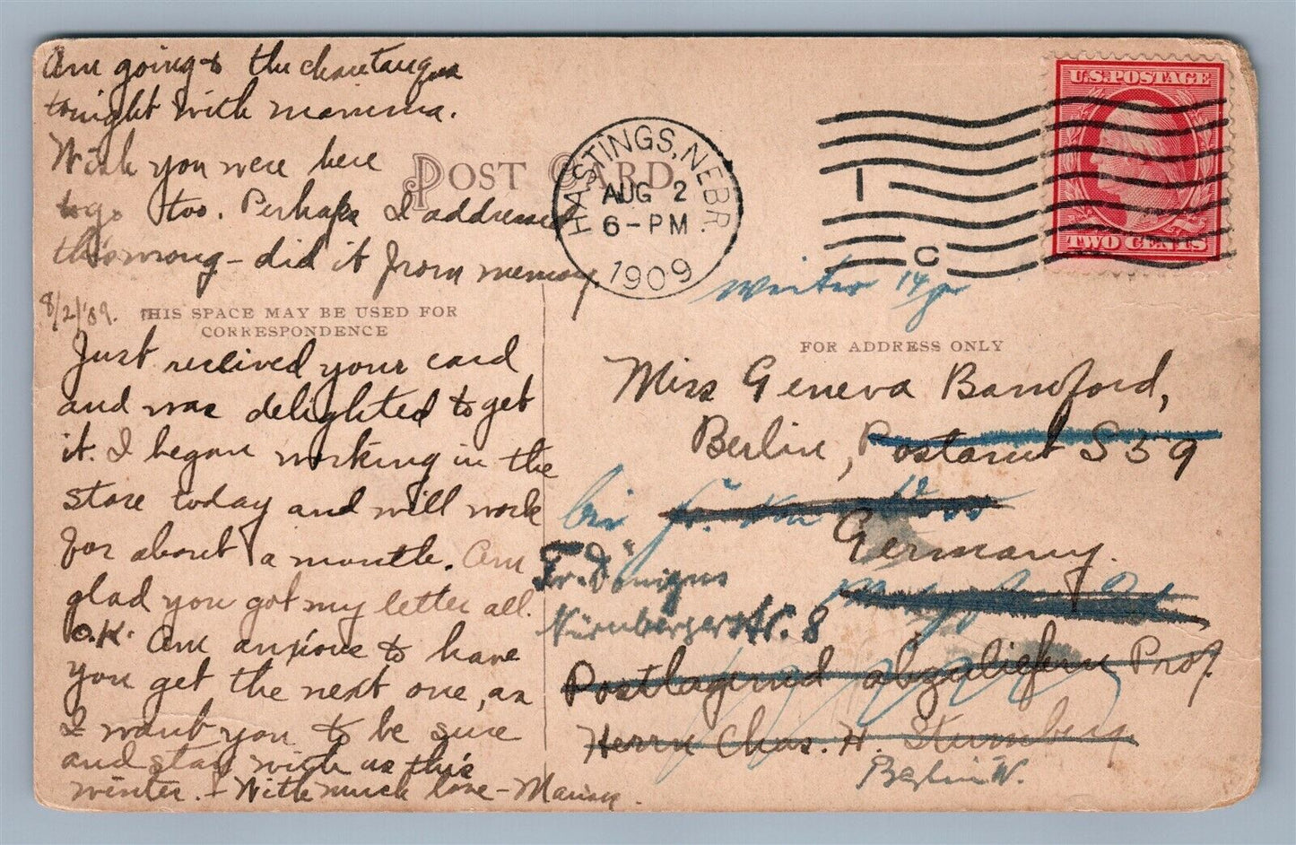 HASTINGS NE HIGH SCHOOL 1909 ANTIQUE POSTCARD