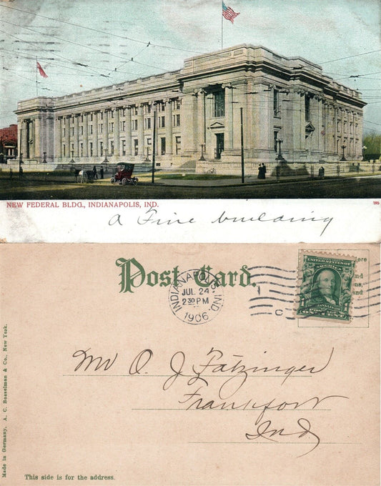 INDIANAPOLIS IN NEW FEDERAL BUILDING 1906 ANTIQUE UNDIVIDED POSTCARD