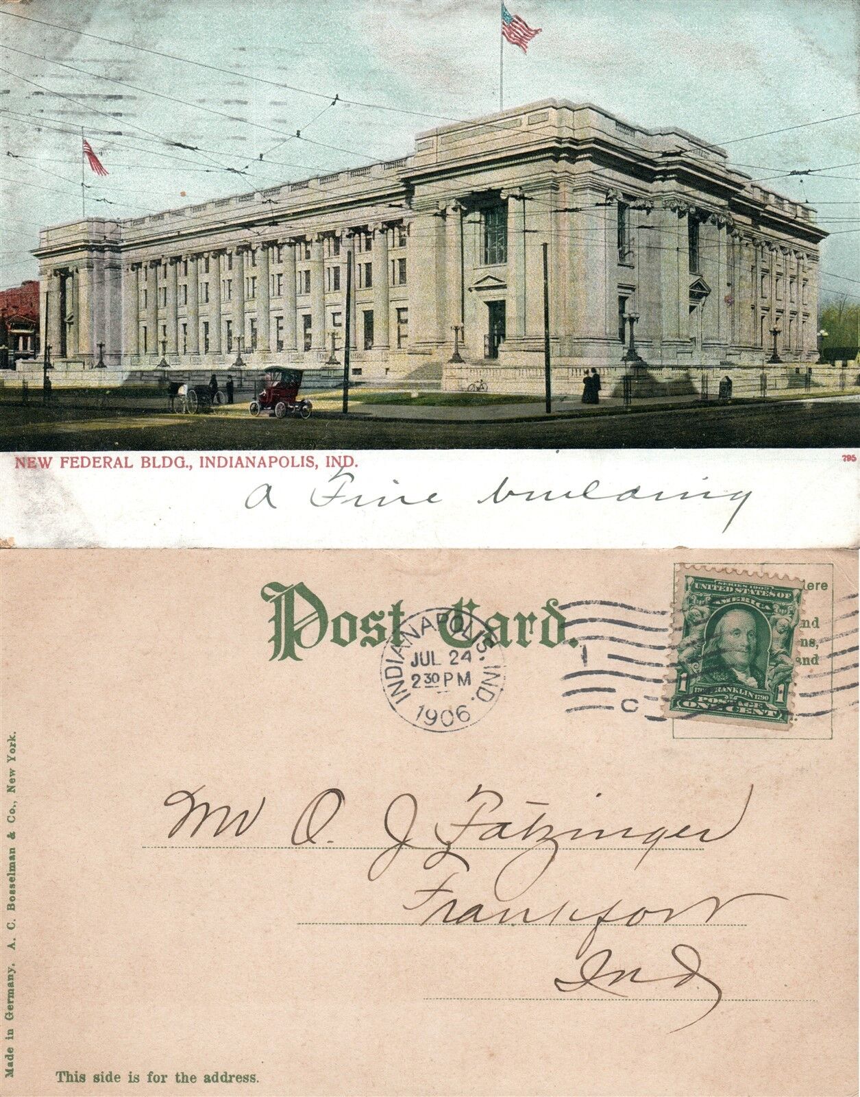 INDIANAPOLIS IN NEW FEDERAL BUILDING 1906 ANTIQUE UNDIVIDED POSTCARD