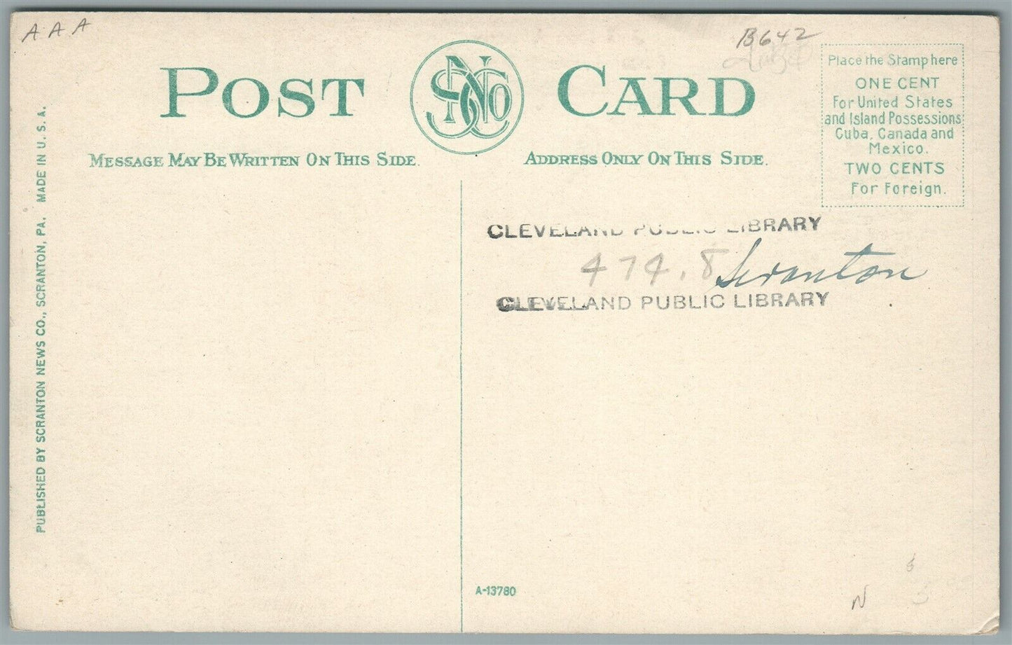 SCRANTON PA JEFFERSON AVENUE ANTIQUE POSTCARD