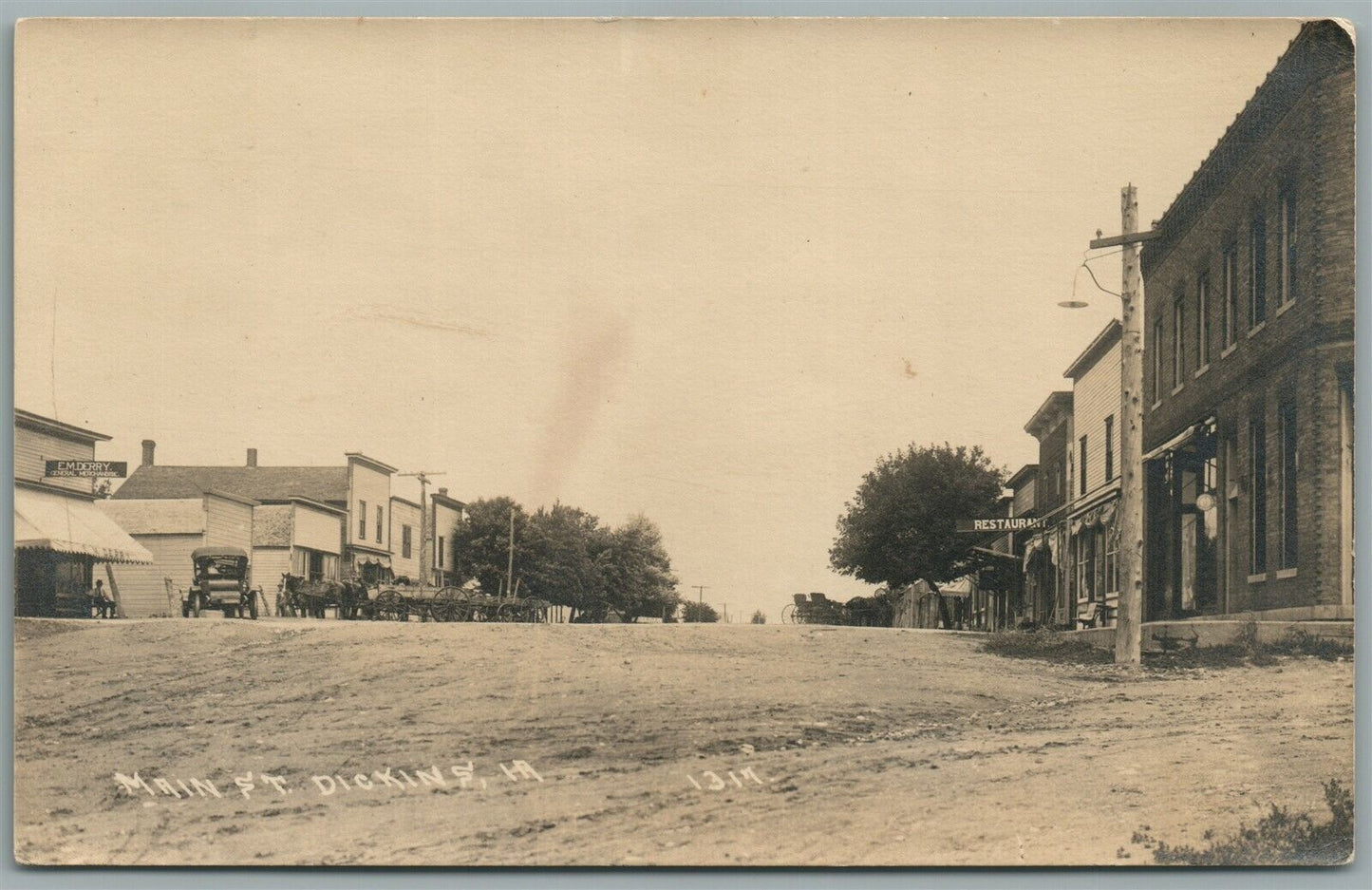 DICKINS IA MAIN STREET ANTIQUE REAL PHOTO POSTCARD RPPC