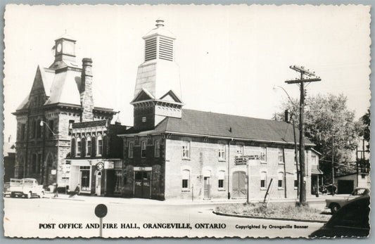 CANADA ORANGEVILLE POST OFFICE & FIRE HALL VINTAGE REAL PHOTO POSTCARD RPPC