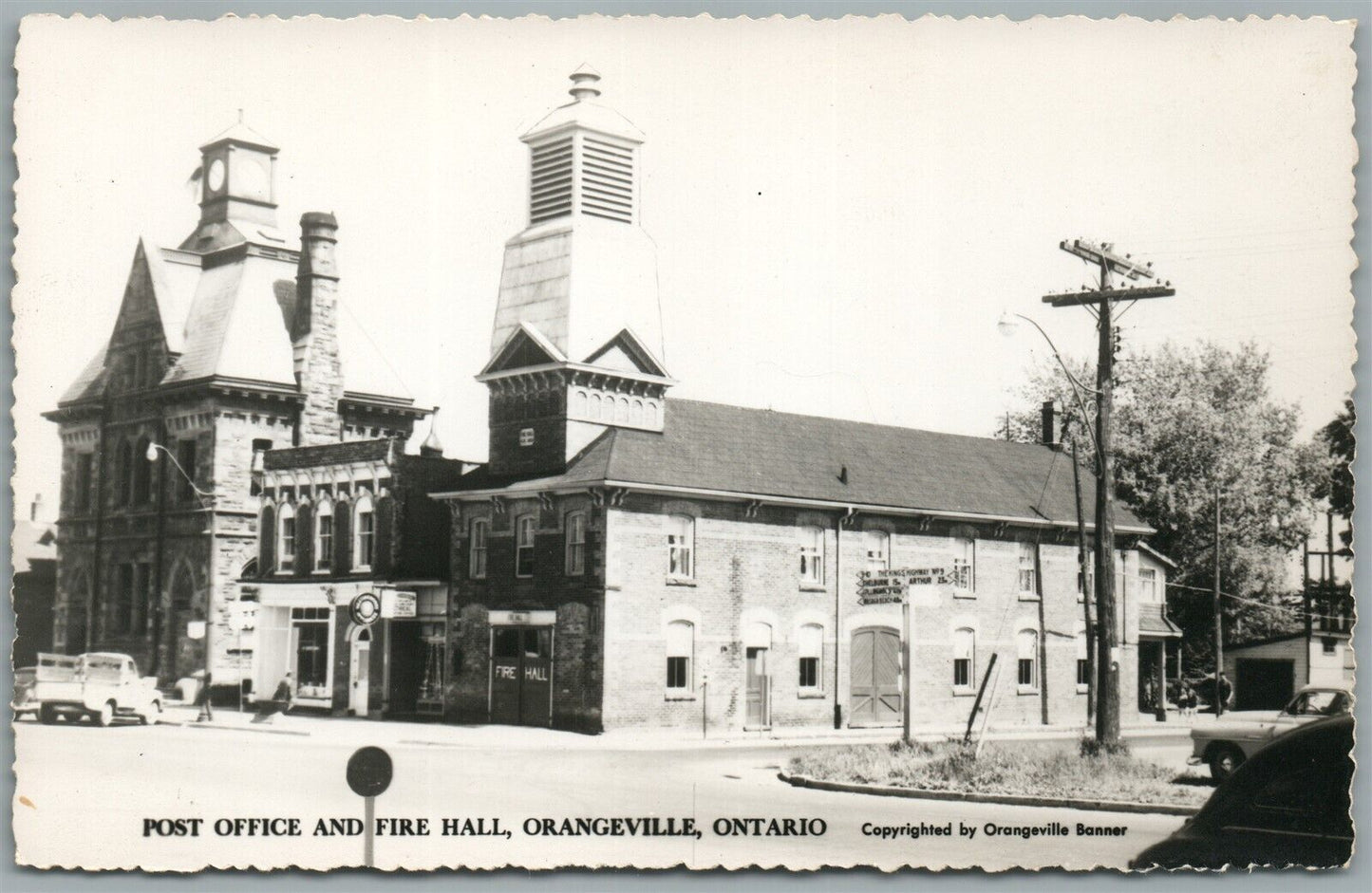 CANADA ORANGEVILLE POST OFFICE & FIRE HALL VINTAGE REAL PHOTO POSTCARD RPPC