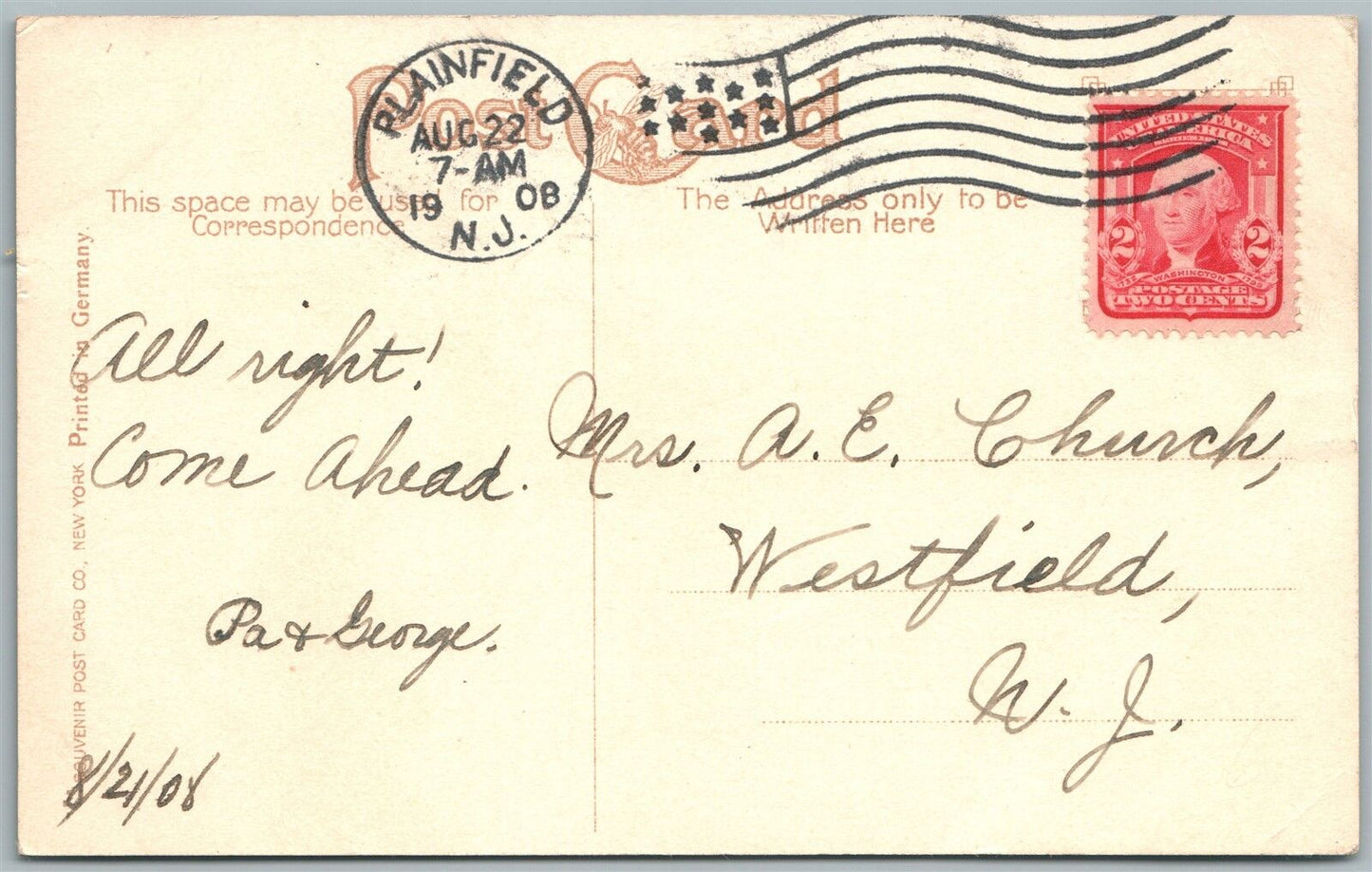 NETHERWOOD NJ STANDPIPE PLAINFIELD WATER SUPPLY CO. 1908 ANTIQUE POSTCARD