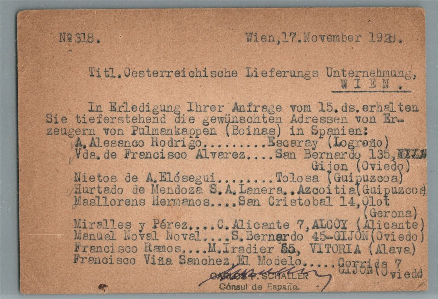 AUSTRIA VIENNA CONSULADO DE ESPANA CANCEL ANTIQUE POSTCARD