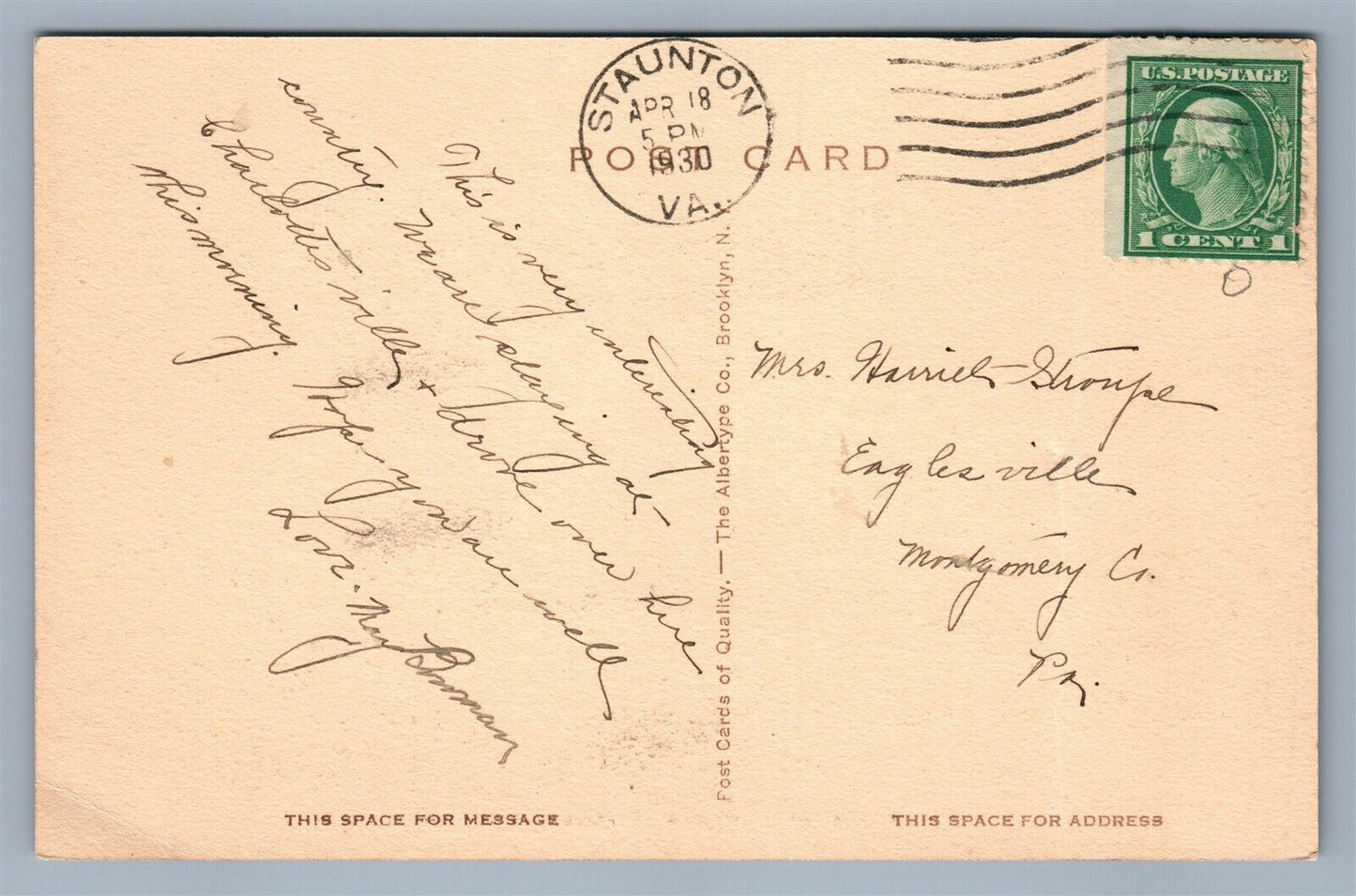 STAUNTON VA BIRTHPLACE OF WOODROW WILSON ANTIQUE POSTCARD PATRIOTIC