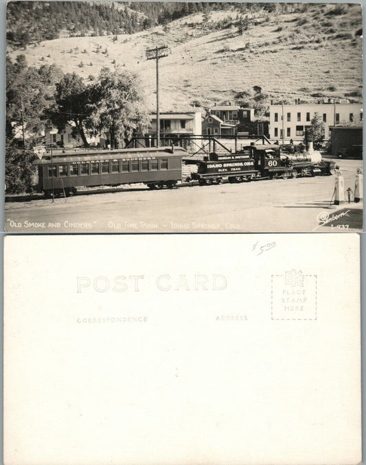 TRAIN & GAS STATION IDAHO SPRINGS CO VINTAGE RPPC REAL PHOTO POSTCARD railroad