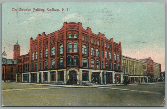 CARTHAGE NY THE STRICKLAN BUILDING ANTIQUE POSTCARD