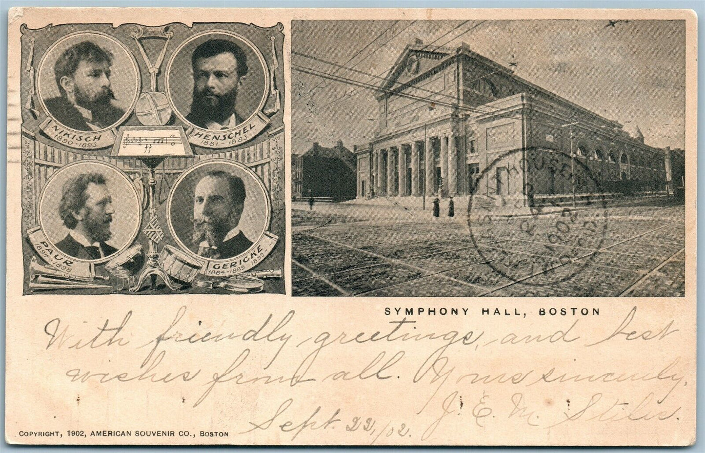 BOSTON MA SYMPHONY HALL ANTIQUE POSTCARD