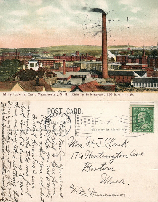 MANCHESTER N.H. MILLS 1909 ANTIQUE POSTCARD
