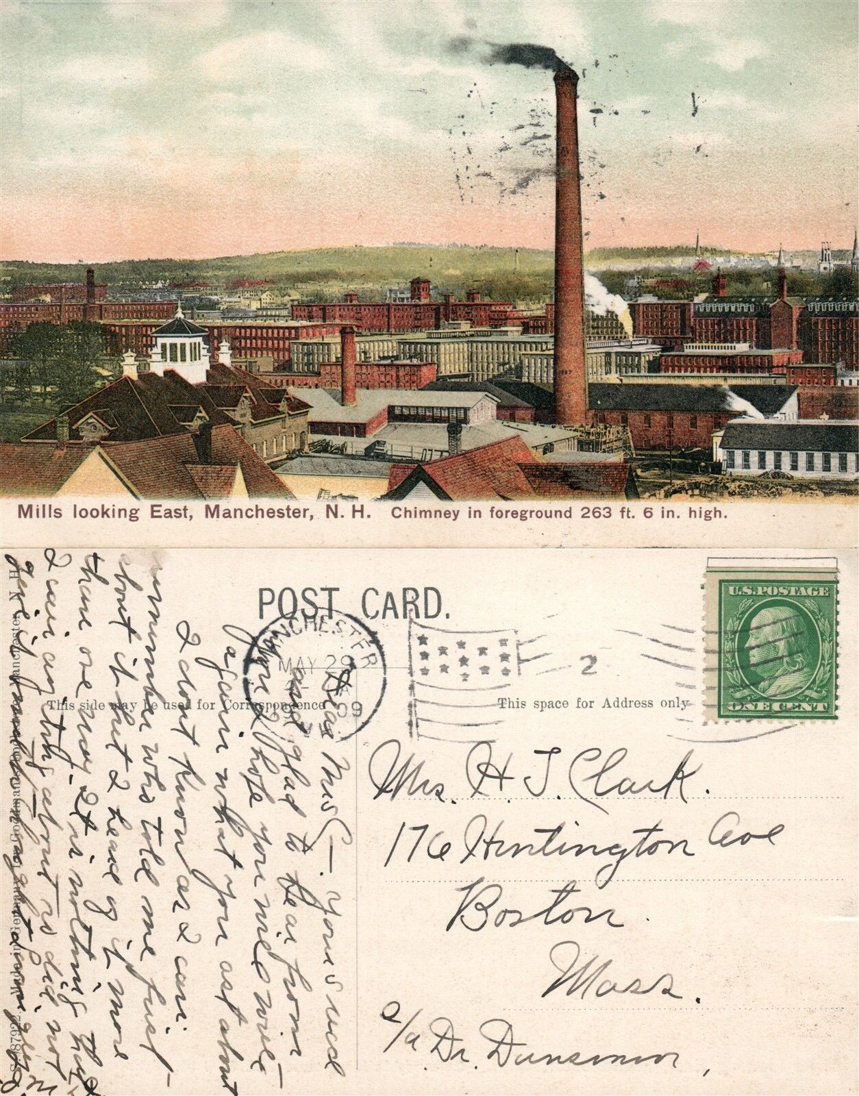 MANCHESTER N.H. MILLS 1909 ANTIQUE POSTCARD