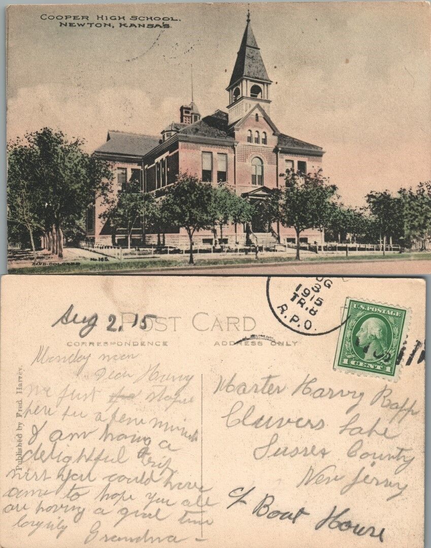 COOPER HIGH SCHOOL NEWTON KANSAS ANTIQUE 1915 POSTCARD