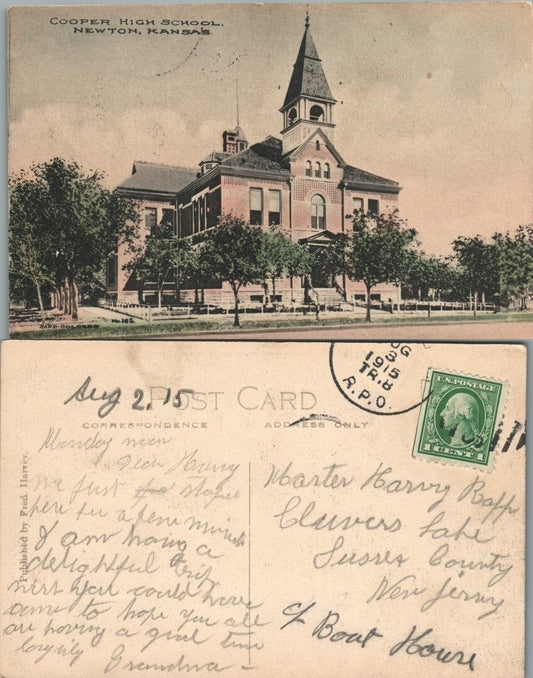 COOPER HIGH SCHOOL NEWTON KANSAS ANTIQUE 1915 POSTCARD