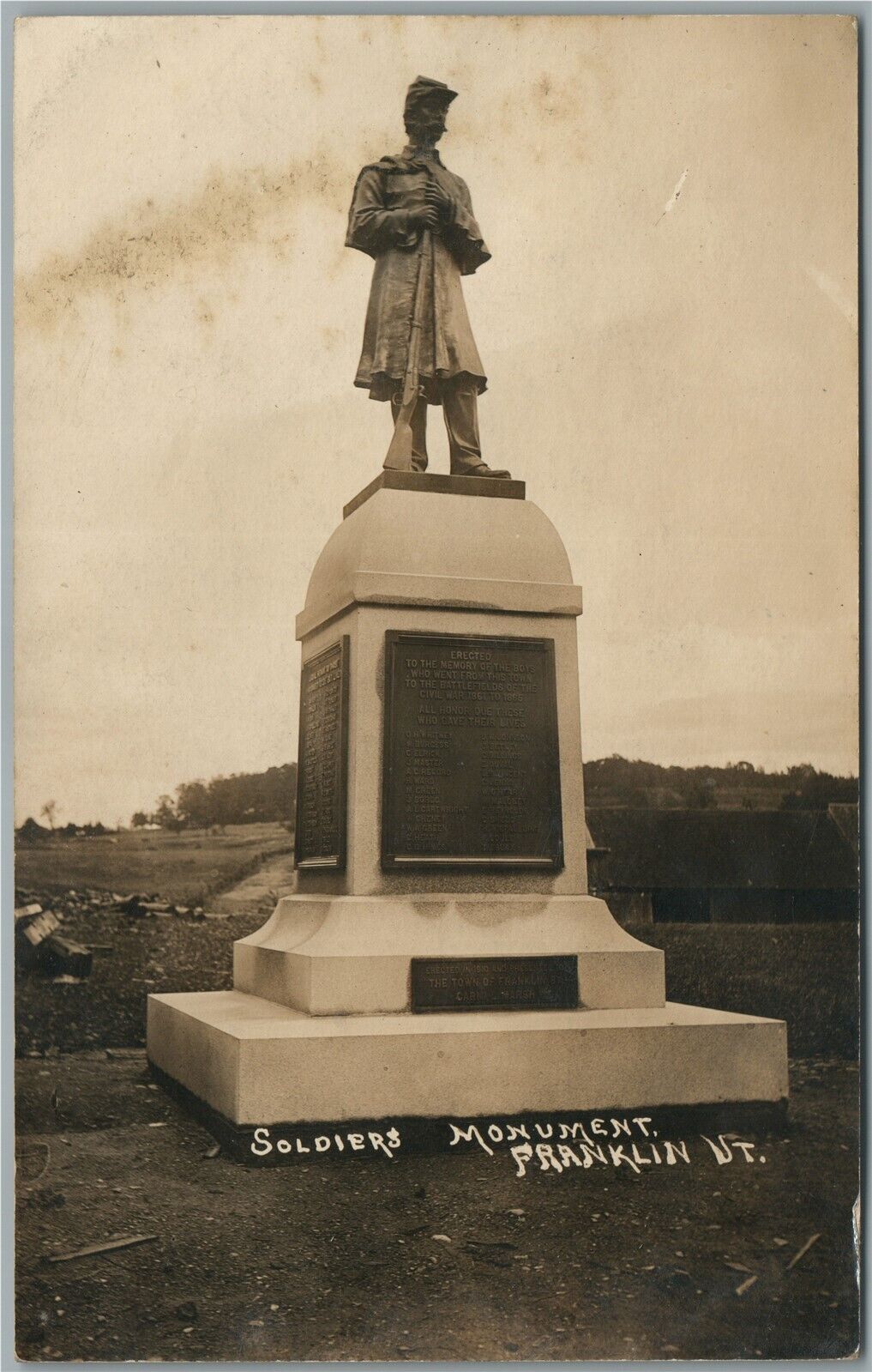 FRANKLIN VT SOLDIERS MONUMENT ANTIQUE REAL PHOTO POSTCARD RPPC