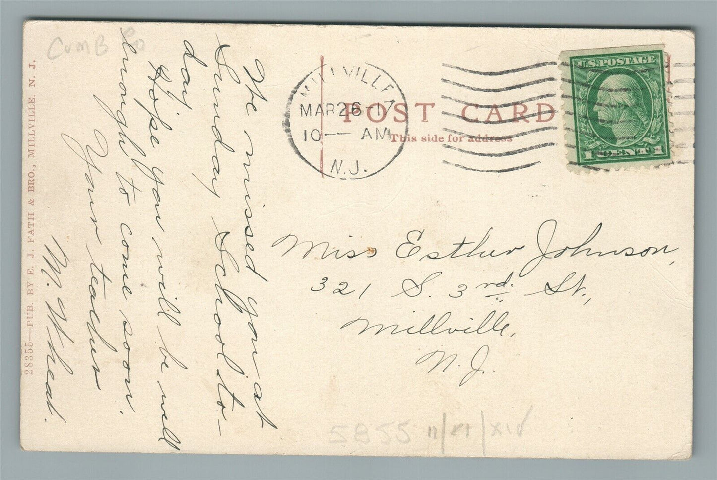 MILLVILLE NJ SECOND STREET ANTIQUE POSTCARD