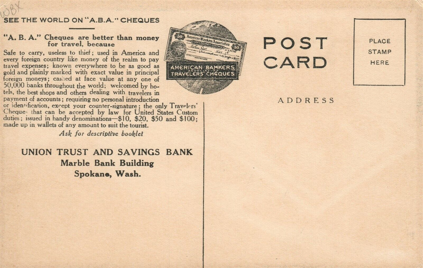 SPOKANE WA UNION SAVING BANK ADVERTISING ANTIQUE POSTCARD