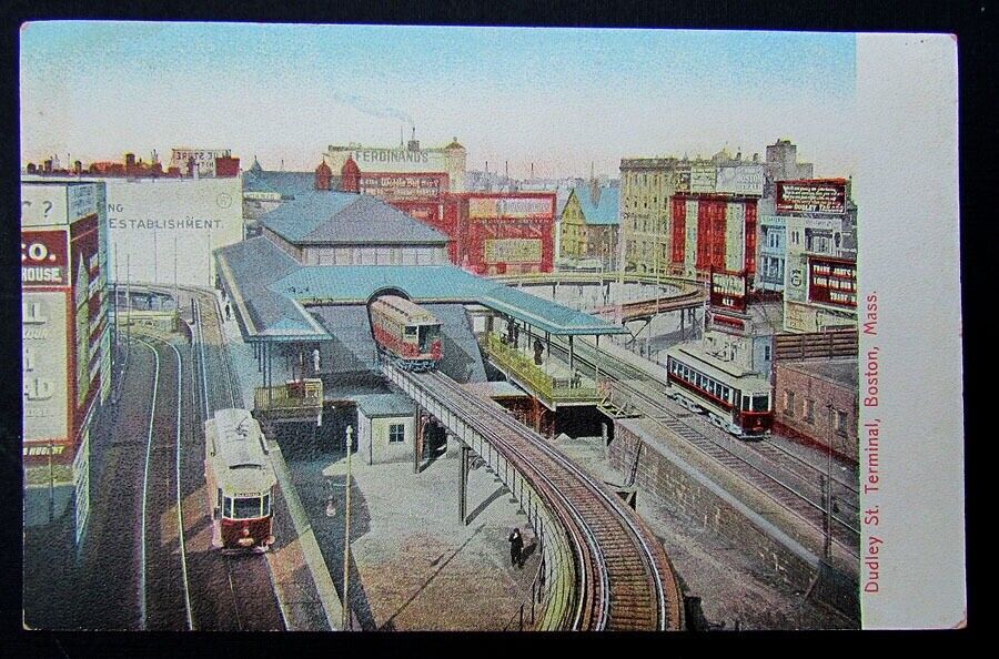 VINTAGE POSTCARD - DUDLEY STREET TERMINAL BOSTON MA railway railroad train DEPOT