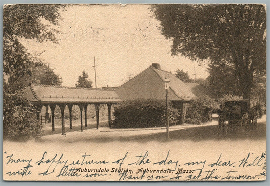 AUBURNDALE MA RAILROAD DEPOT RAILWAY TRAIN STATION ANTIQUE POSTCARD