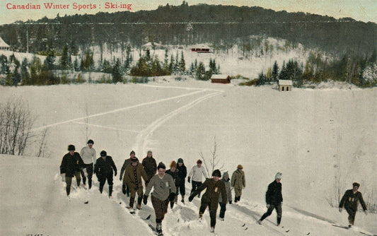 SKIING CANADIAN WINTER SPORTS ANTIQUE POSTCARD
