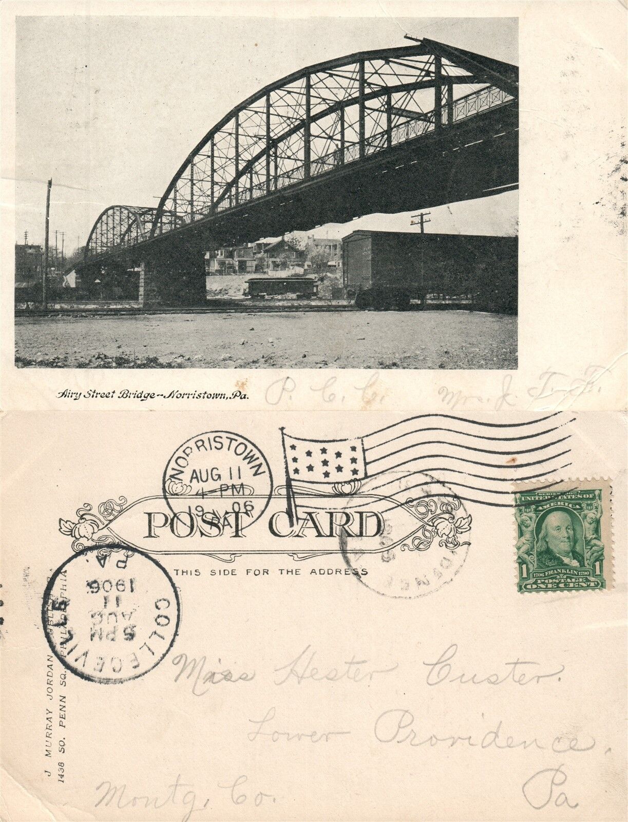 NORRISTOWN PA AIRY STREET BRIDGE 1906 UNDIVIDED ANTIQUE POSTCARD
