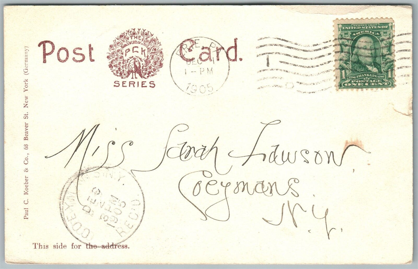 YORK PA STATE STREET 1905 UNDIVIDED ANTIQUE POSTCARD