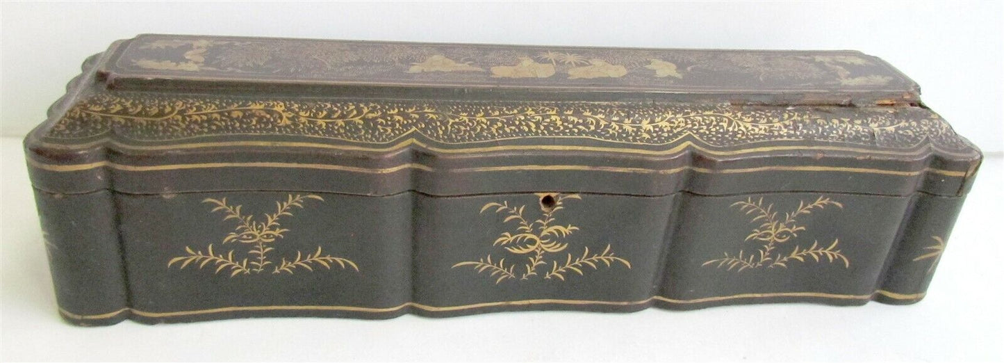 CHINESE or JAPANESE ANTIQUE ORIENTAL ASIAN LACQUER BOX w/ LOCK asian
