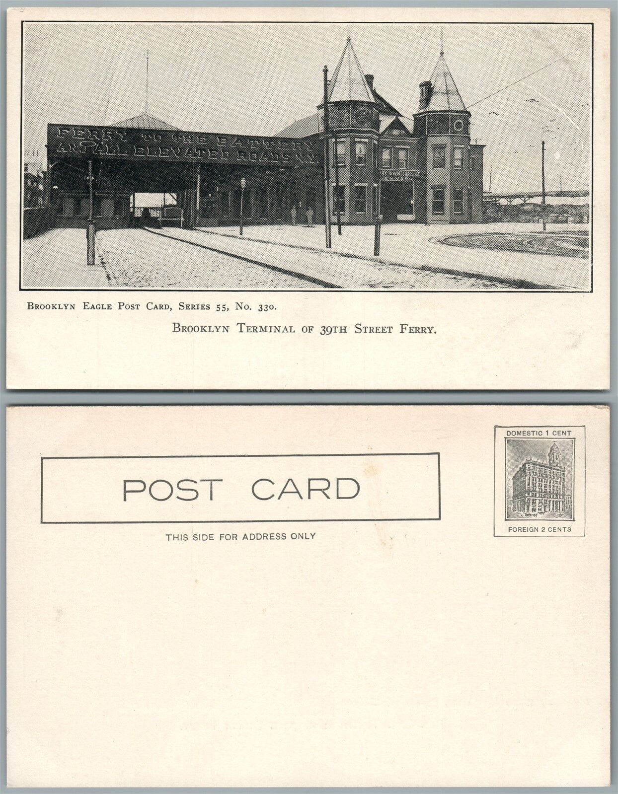 BROOKLYN N.Y. TERMINAL OF 39th STREET FERRY ANTIQUE UNDIVIDED POSTCARD