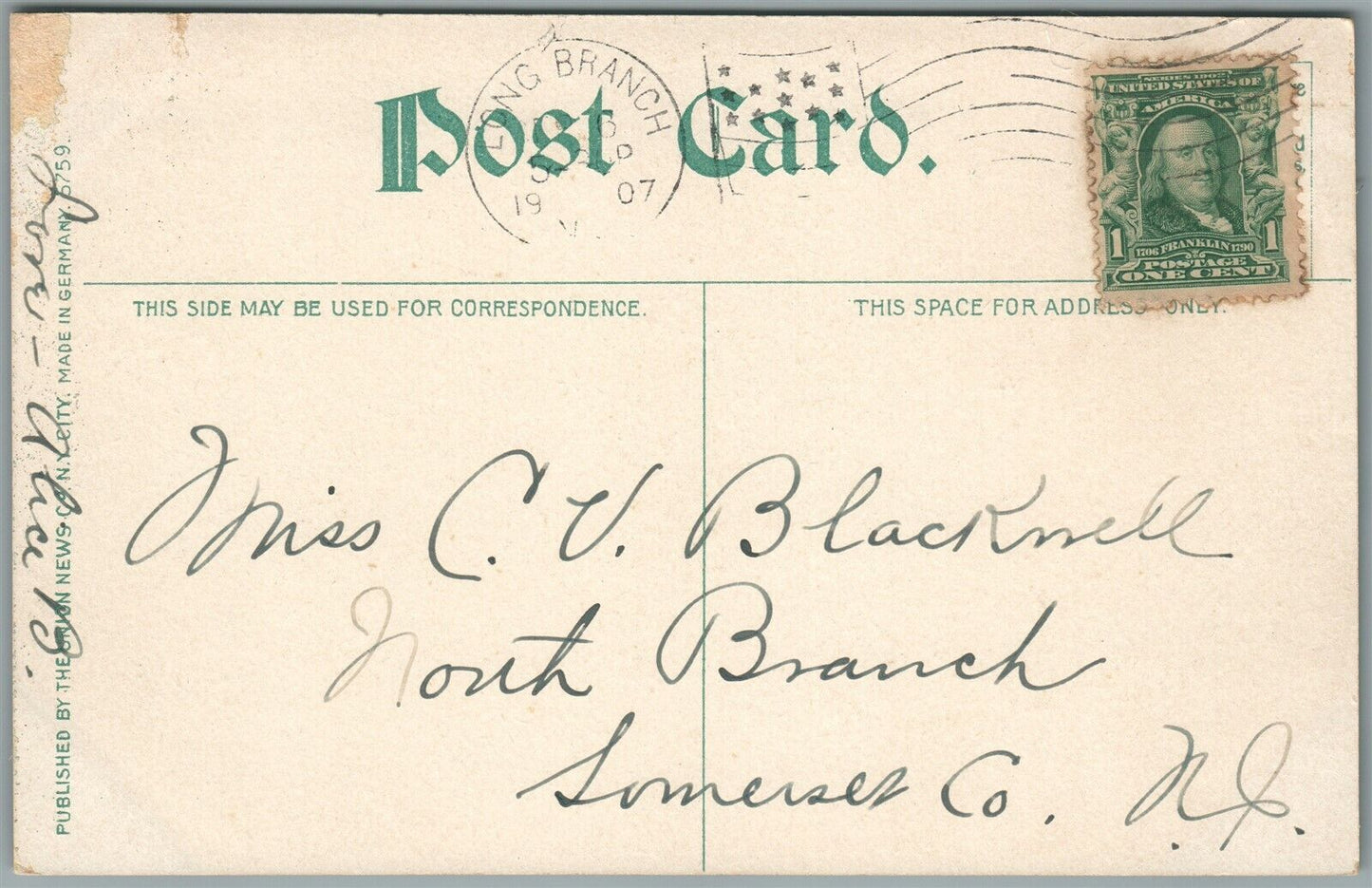 WEST END NJ ELECTRIC RAILROAD ANTIQUE POSTCARD