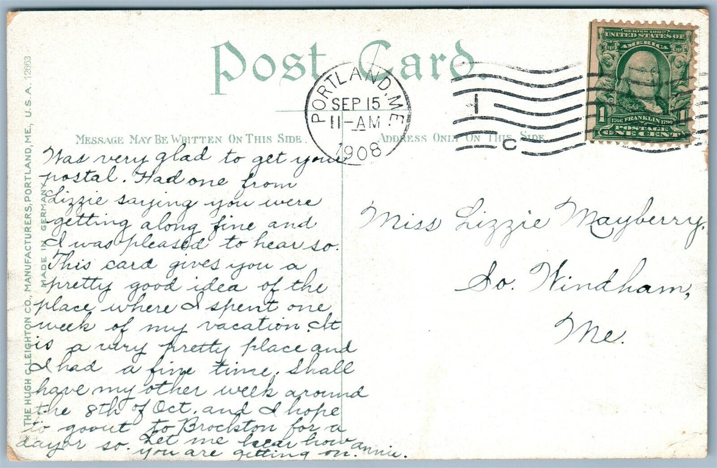 CHRISTMAS COVE ME 1908 ANTIQUE POSTCARD