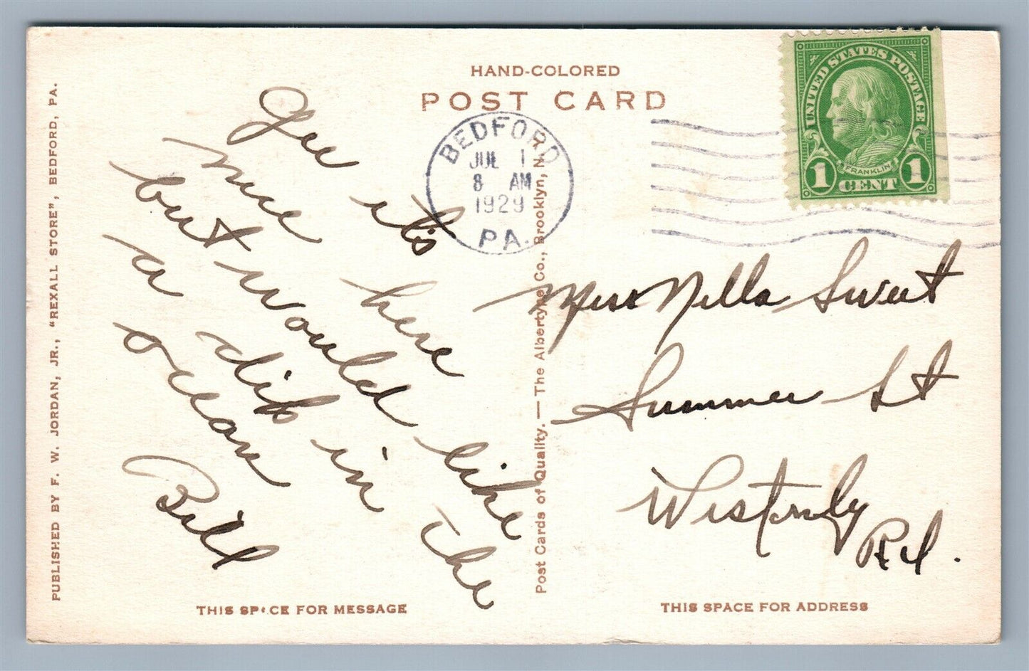 BEDFORD PA WASHINGTON'S HEADQUARTERS ANTIQUE POSTCARD