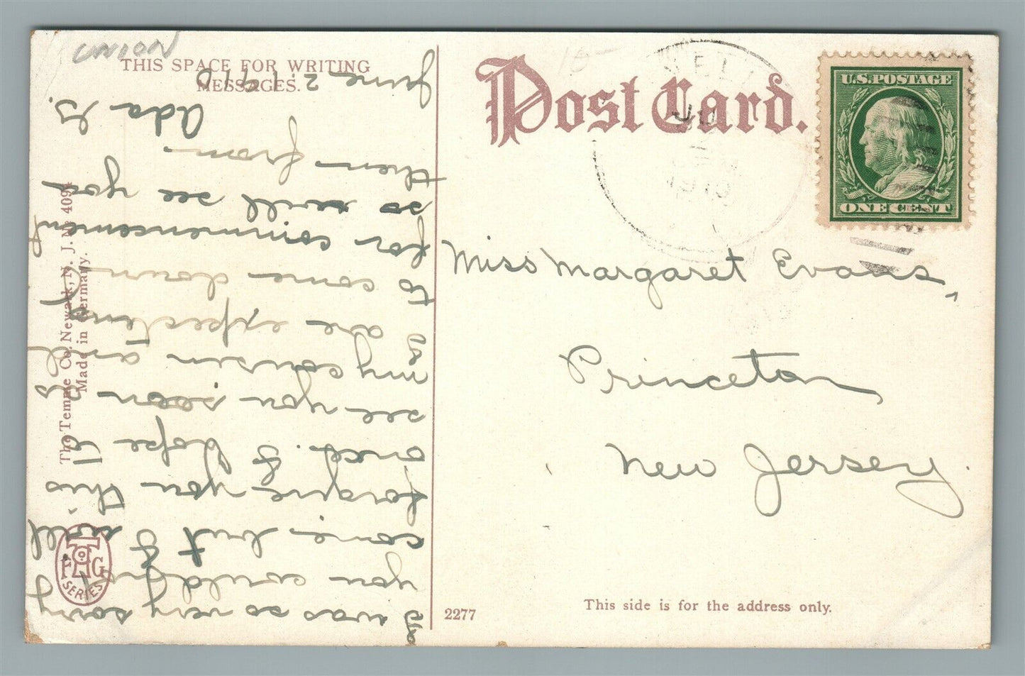 PLAINFIELD NJ WATCHUNG AVE. ANTIQUE POSTCARD