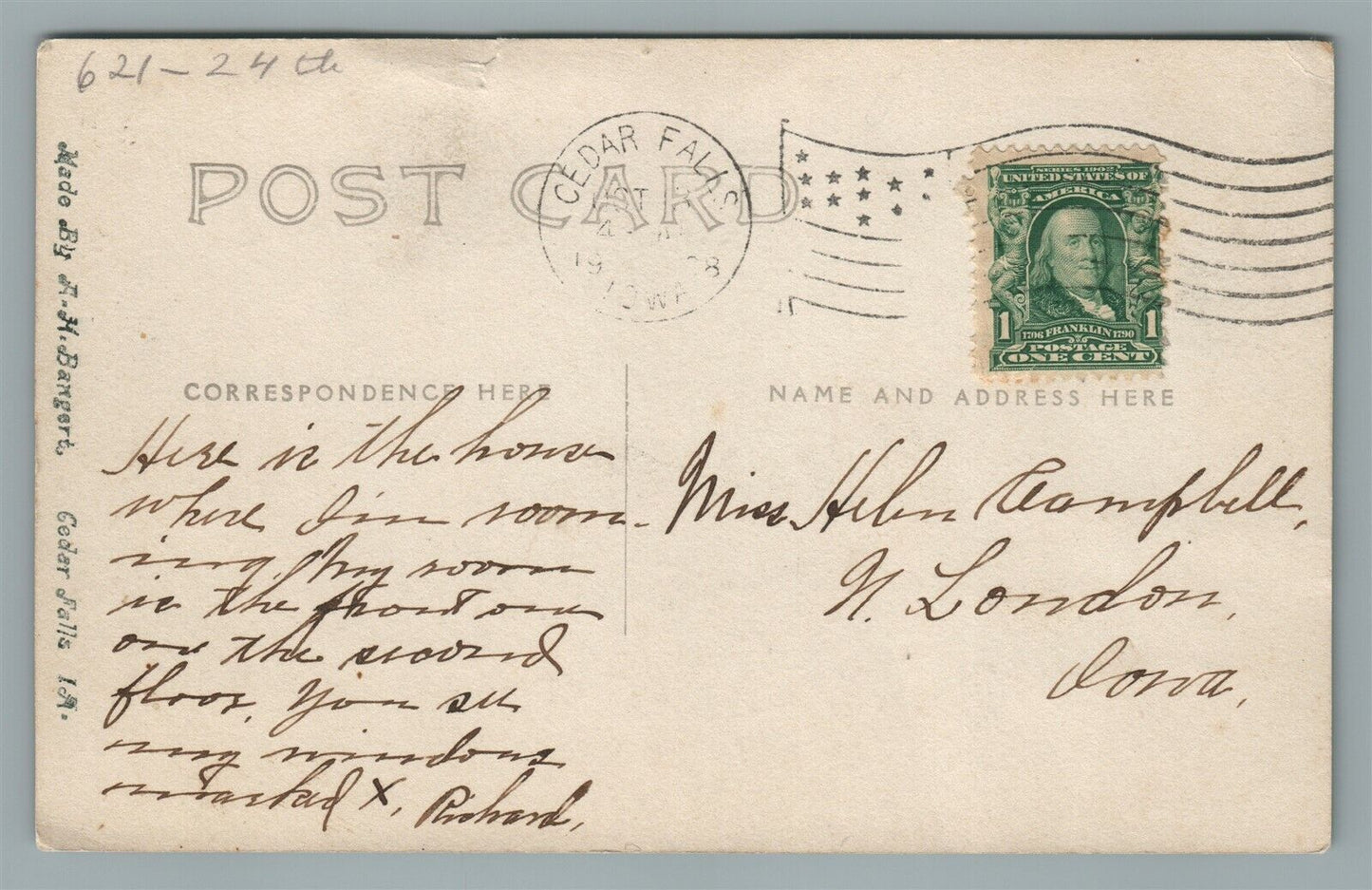 CEDAR FALLS IA STREET SCENE ANTIQUE REAL PHOTO POSTCARD RPPC