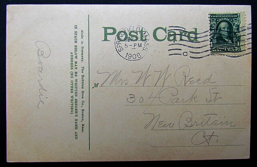 VINTAGE 1908 POSTCARD RAILROAD ARCH MAIN STREET SPRINGFIELD MA railway train