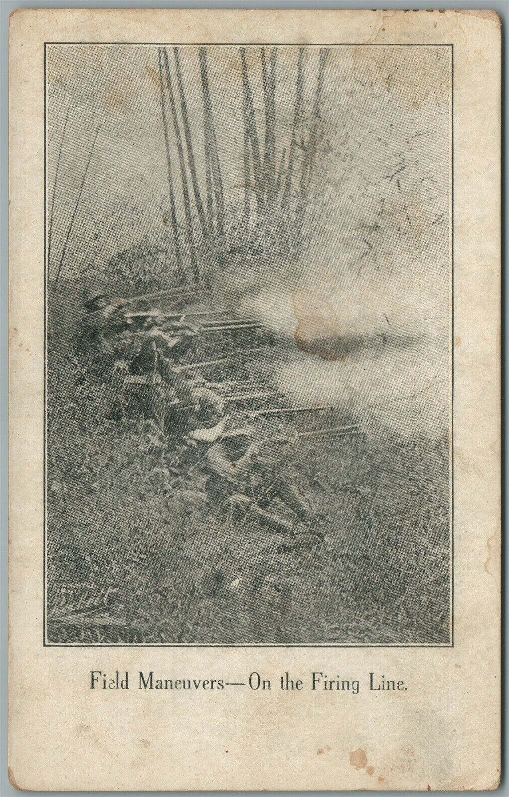 MEXICAN BORDER WAR FIELD MANEUVERS ON THE FIRING LINE ANTIQUE POSTCARD