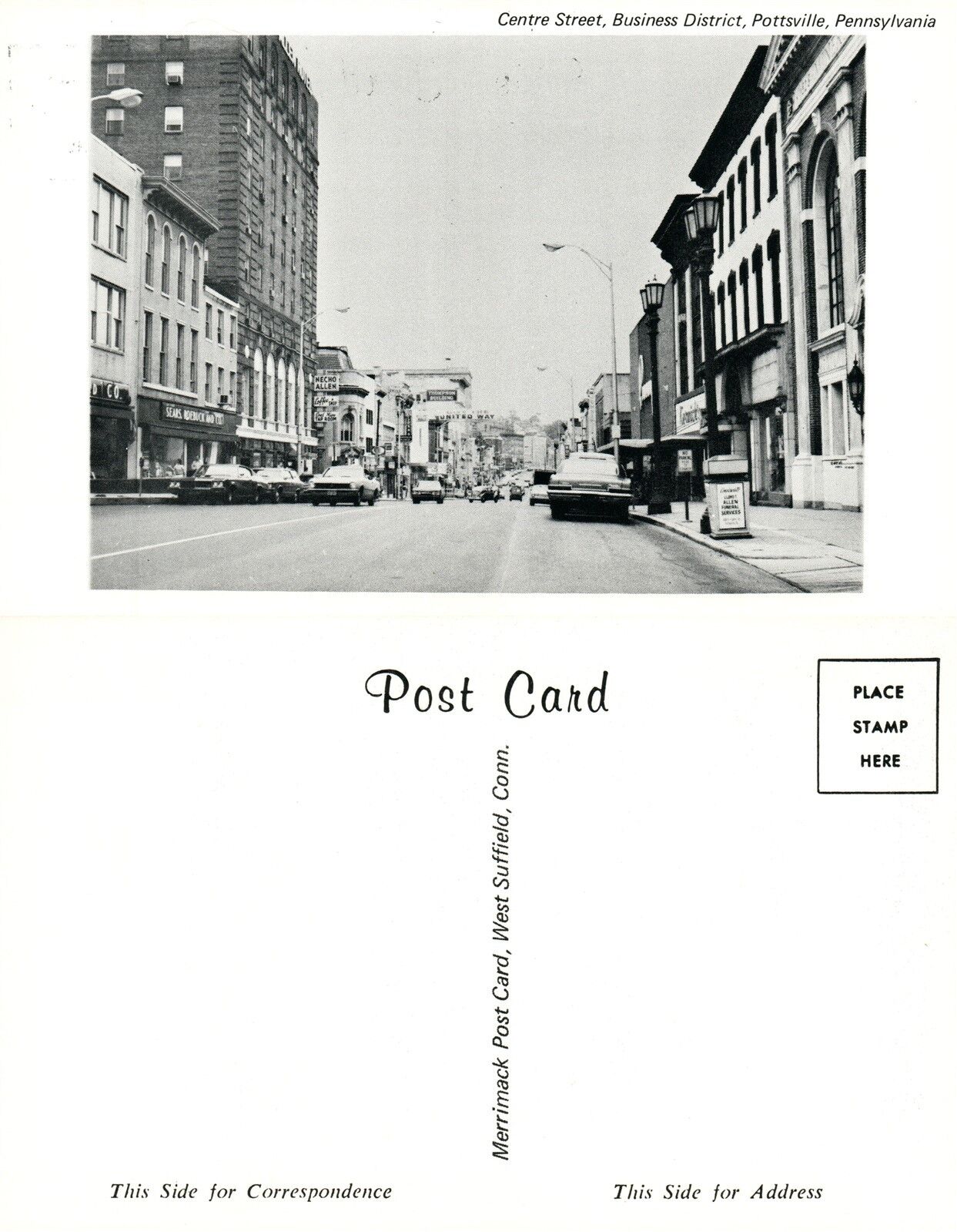 POTTSVILLE PA CENTRE STREET VINTAGE POSTCARD