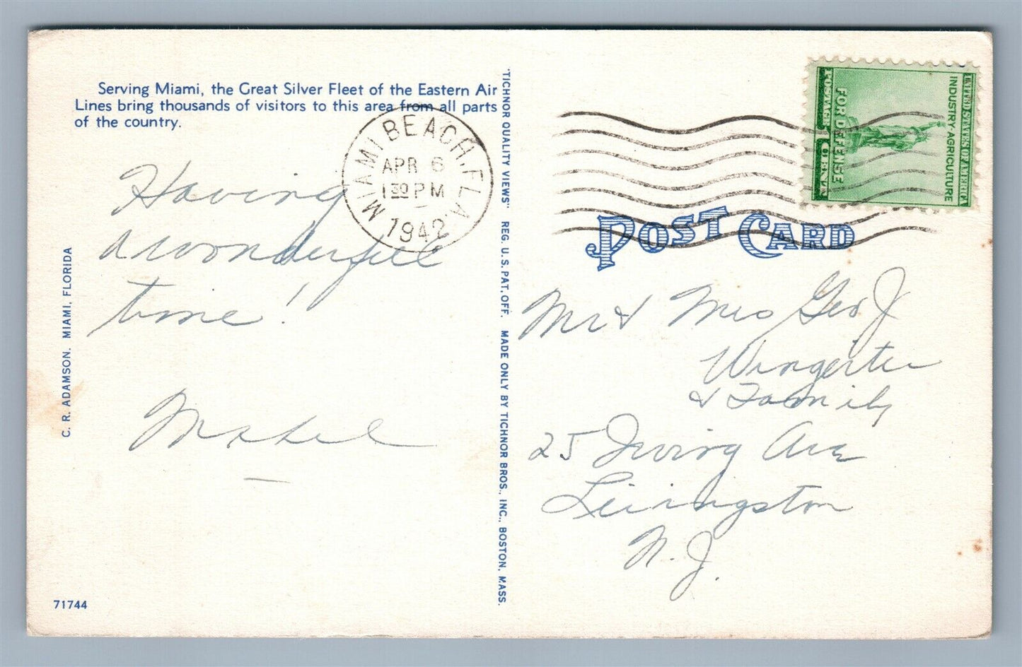 MIAMI FL EASTERN AIR LINES PLANE GREAT SILVER FLEET VINTAGE POSTCARD