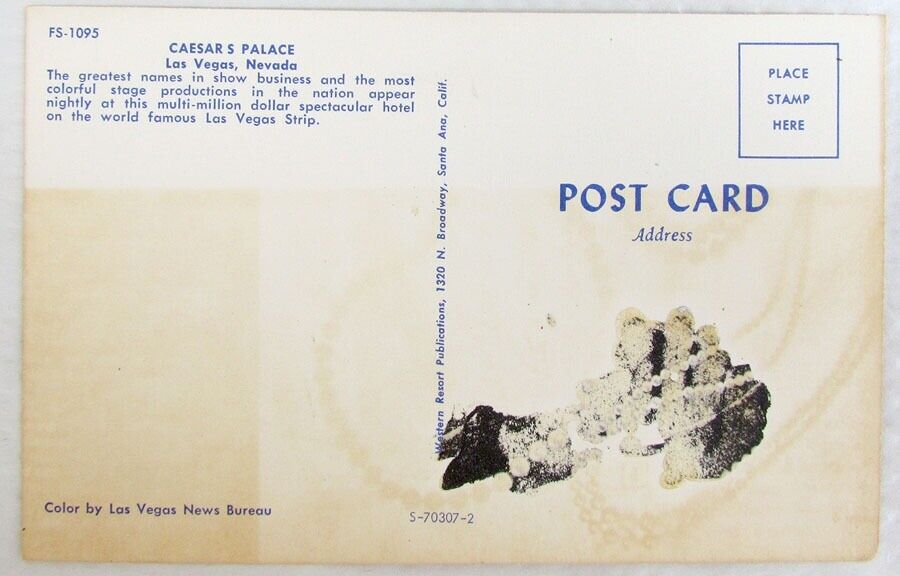 CAESARS PALACE HOTEL SHOW SCENE LAS VEGAS NEVADA VINTAGE ADVERTISING POSTCARD