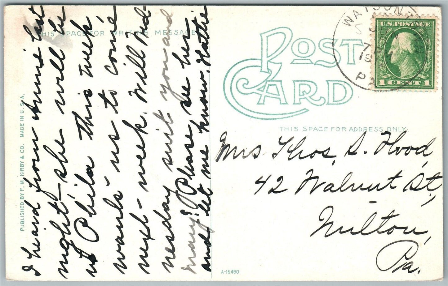 WILLIAMSPORT PA FRANKLIN STREET 1912 ANTIQUE POSTCARD