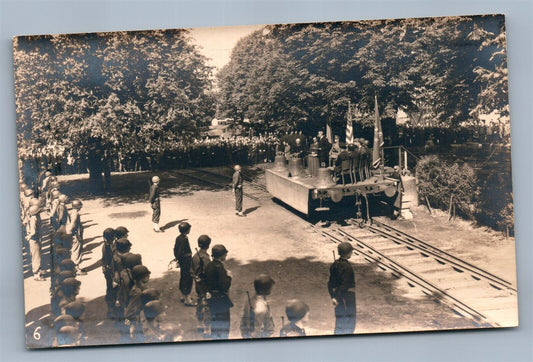 MILITARY PARADE RAILROAD PLATFORM VINTAGE REAL PHOTO POSTCARD RPPC