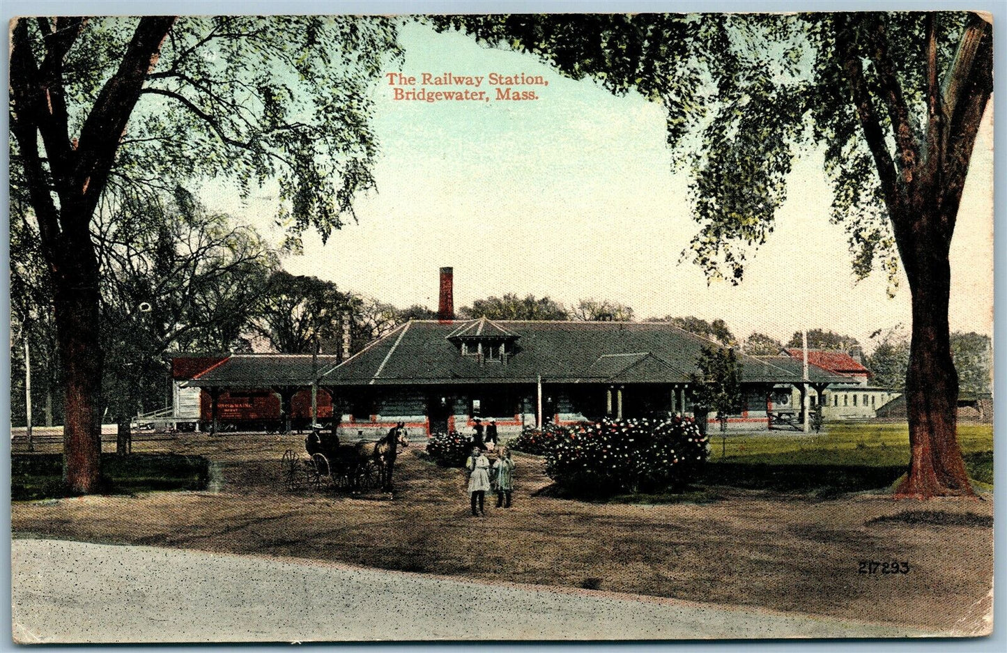 BRIDGEWATER MA RAILROAD STATION RAILWAY TRAIN DEPOT ANTIQUE POSTCARD