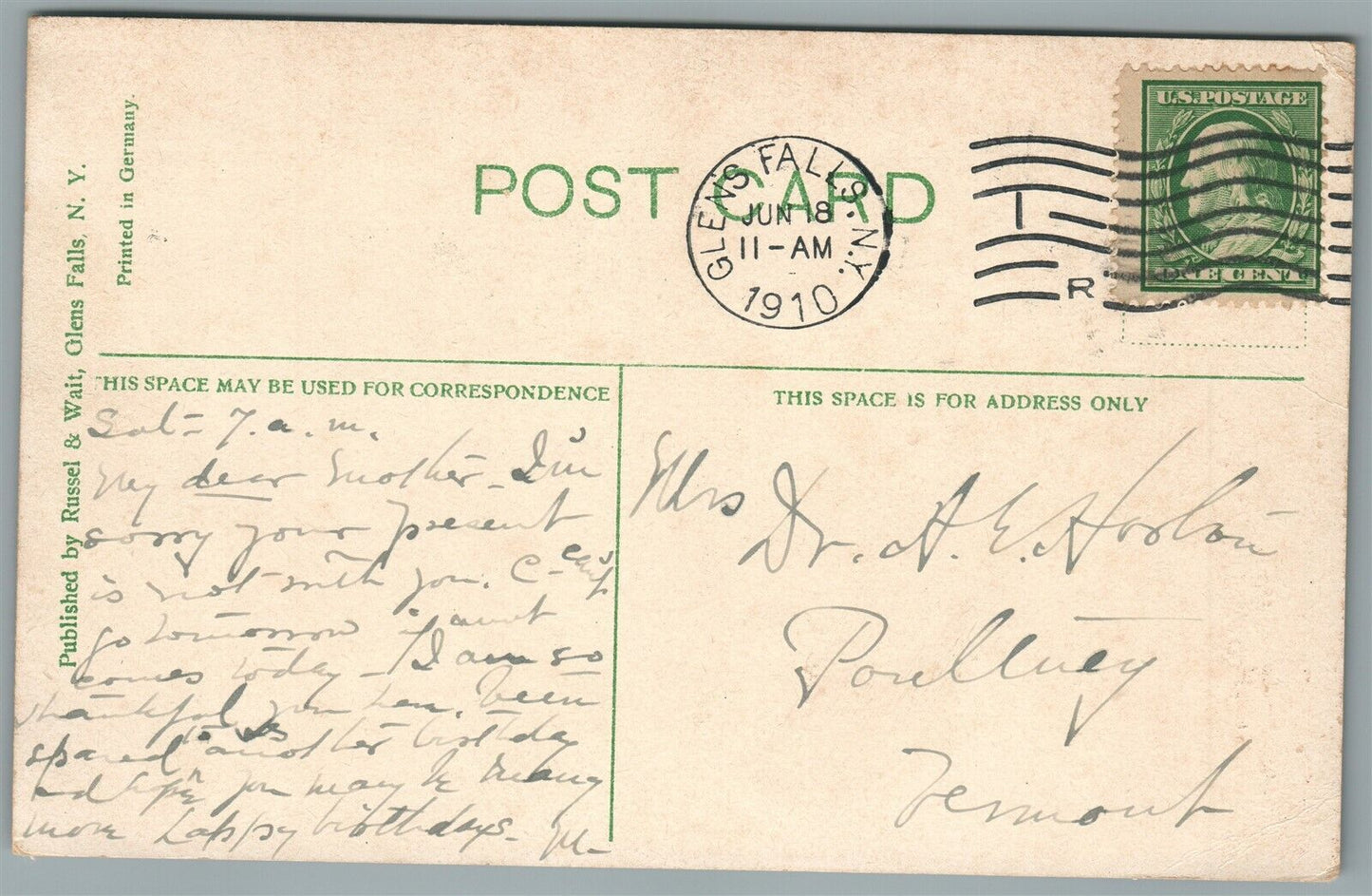 GLEN FALLS NY GLEN STREET ANTIQUE POSTCARD