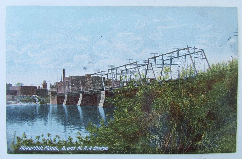 VINTAGE POSTCARD HAVERHILL MA B. & M.R.R. BRIDGE railway railroad