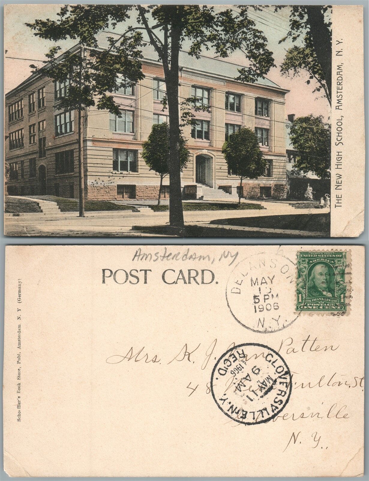 AMSTERDAM N.Y. NEW HIGH SCHOOL 1906 UNDIVIDED ANTIQUE POSTCARD