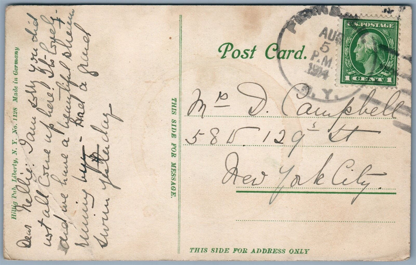 FERNDALE NY ABOVE THE MILLDAM 1914 ANTIQUE POSTCARD