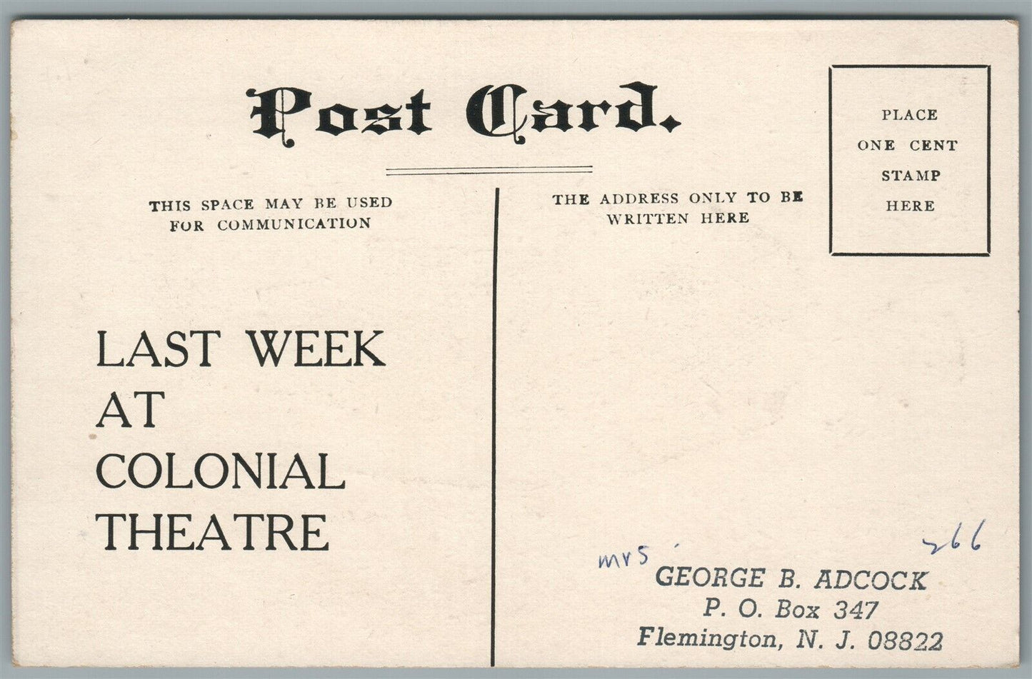 BOSTON MA COLONIAL THEATRE QUAKER GIRL PLAY PERCIVAL KNIGHT ANTIQUE POSTCARD